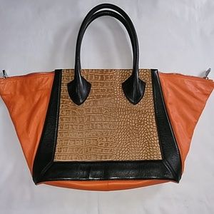 Pour La Victoire Orange, Black & Tan Croc-Accent Tote